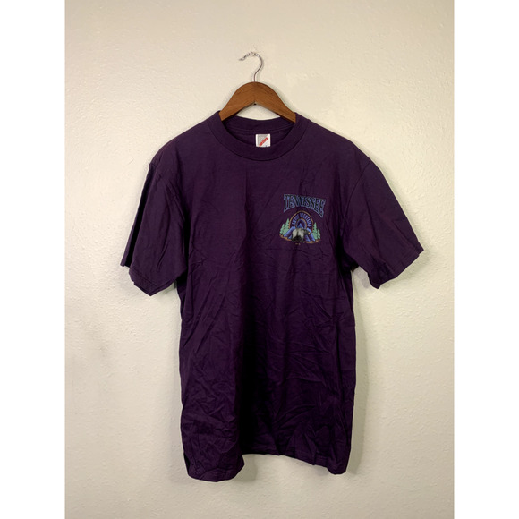 Vintage Tennessee Smoky Mountains Shirt Bear Tee Purple T-Shirt VTG 90s Large - Picture 1 of 7